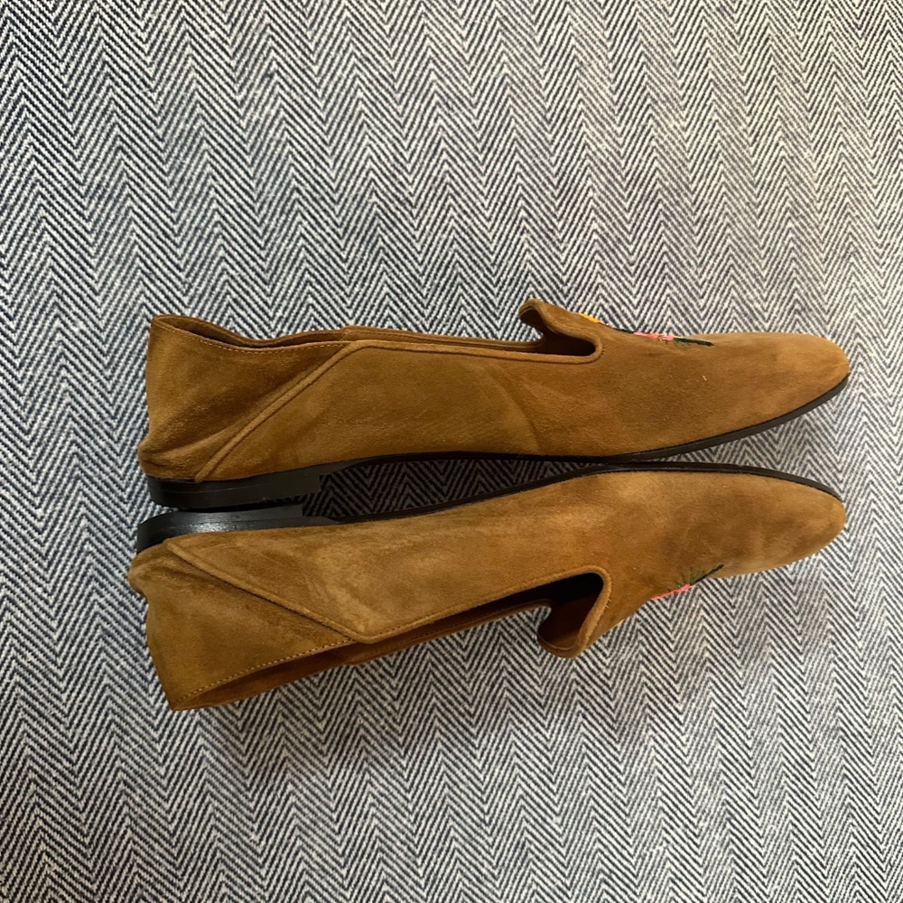 Aquazzura Suede Embroidered Toucan Tropical Accent Loafers - Picture 6 of 9